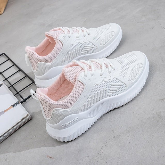 Vita & Rosa Sneakers Dam – Trendiga & Bekväma i Andningsbart Mesh - Sneakers Dam