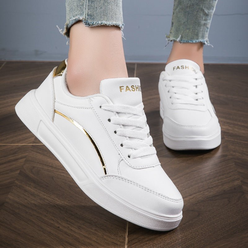 Vita Sneakers Dam med Gulddetaljer - Eleganta & Bekväma - Sneakers Dam