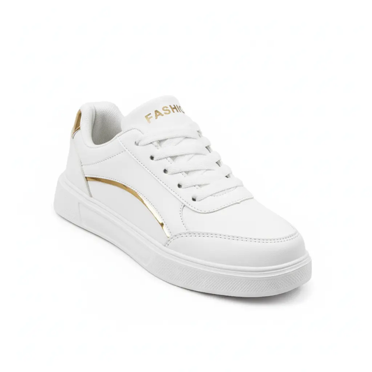 Vita Sneakers Dam med Gulddetaljer - Eleganta & Bekväma - Sneakers Dam