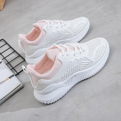 Vita & Rosa Sneakers Dam – Trendiga & Bekväma i Andningsbart Mesh - Sneakers Dam