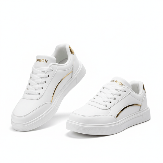 Vita Sneakers Dam med Gulddetaljer - Eleganta & Bekväma - Sneakers Dam